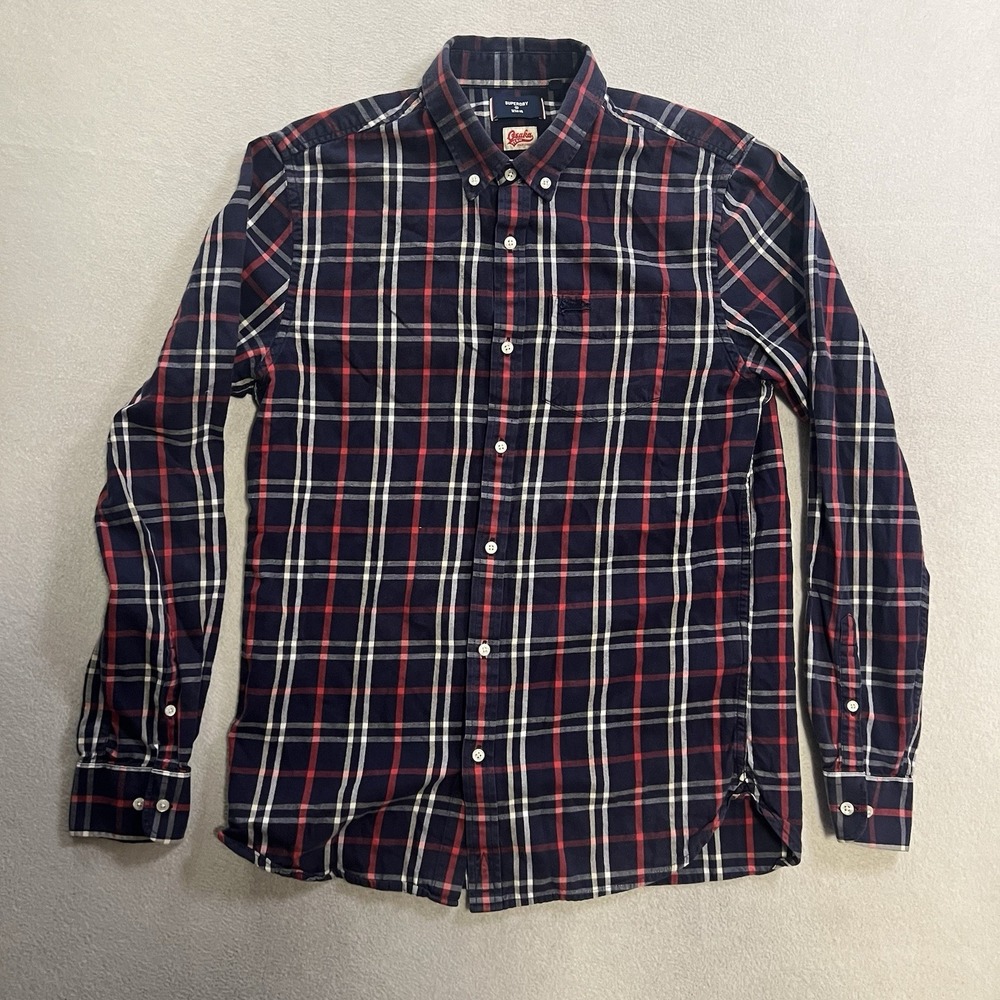 Superdry Osaka Team Shirt Men's Size Medium Plaid Button Down Long Sleeve